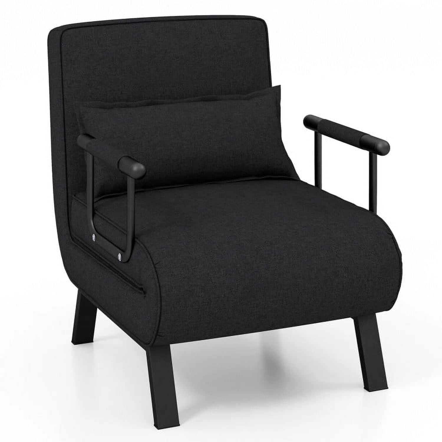 Kadyn - Folding 6 Position Convertible Sleeper Bed Armchair Lounge Couch with Pillow, Fabric Lazy Chair Large Accent Chair - Black