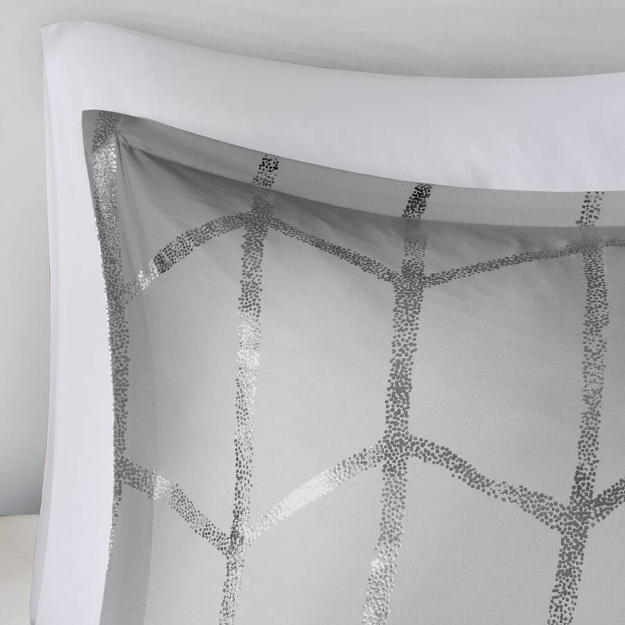 Chic Stylish Aqua Blue Silver Grey Glam Chevron Girls Geometric Comforter Set, Full/Queen Size