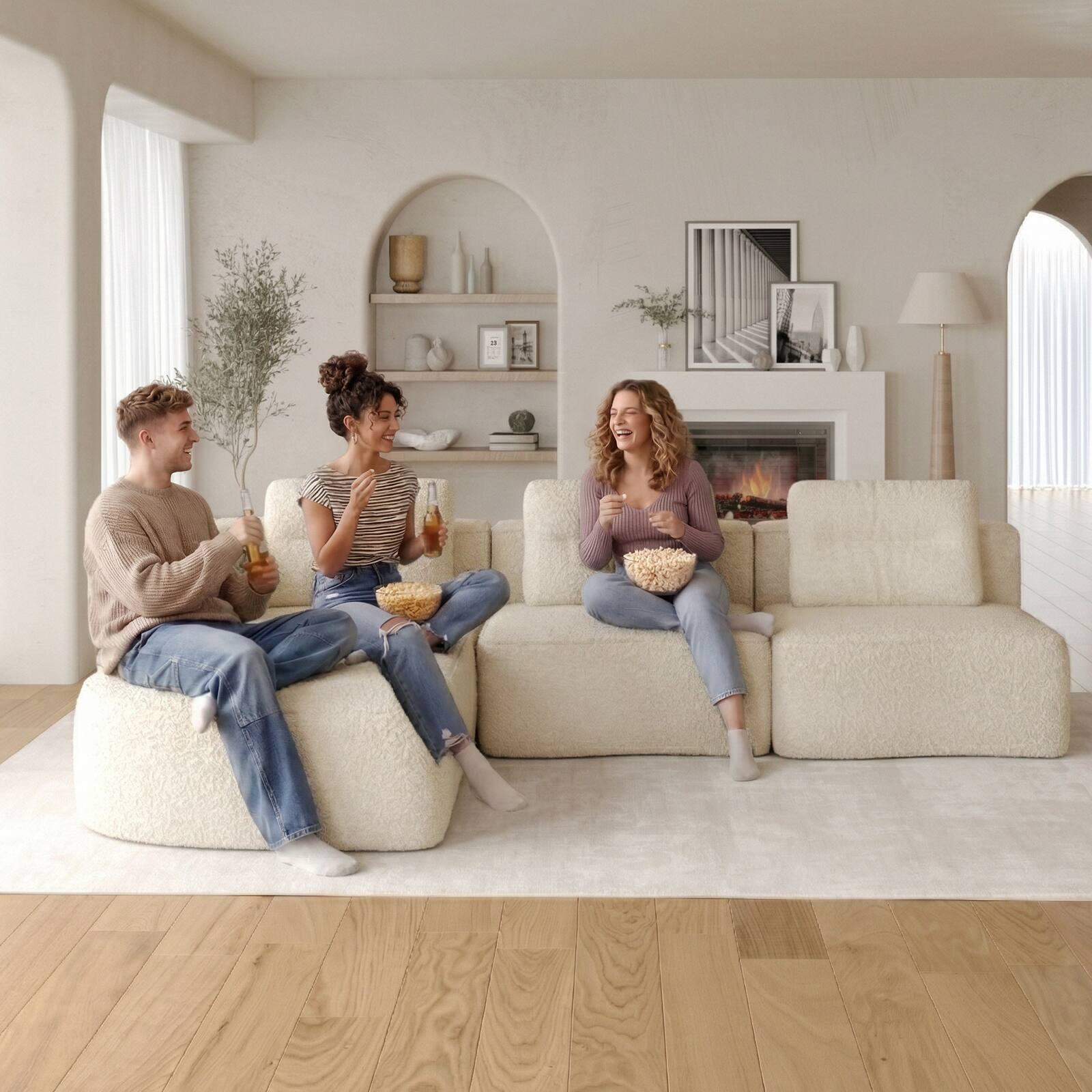 Alt View 7. Pinmoco - PINMOCO Modular Sectional Sofa, Sleeper Sofa Bed with 3 Pillows, Boneless Couch with Side Pockets - Right Chaise Off White.