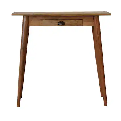 Front. Artisan Furniture - Artisan Furniture Solid Wood Mini Nordic Style Writing Desk, 1 Drawer, Brown - Brown.