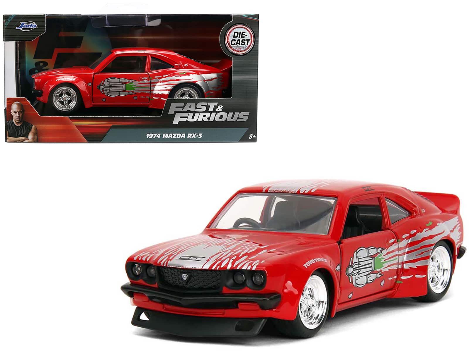 1974 Mazda RX-3 with Graphics "Fast & Furious" Series 1/32 Diecast Model Car by Jada - Red