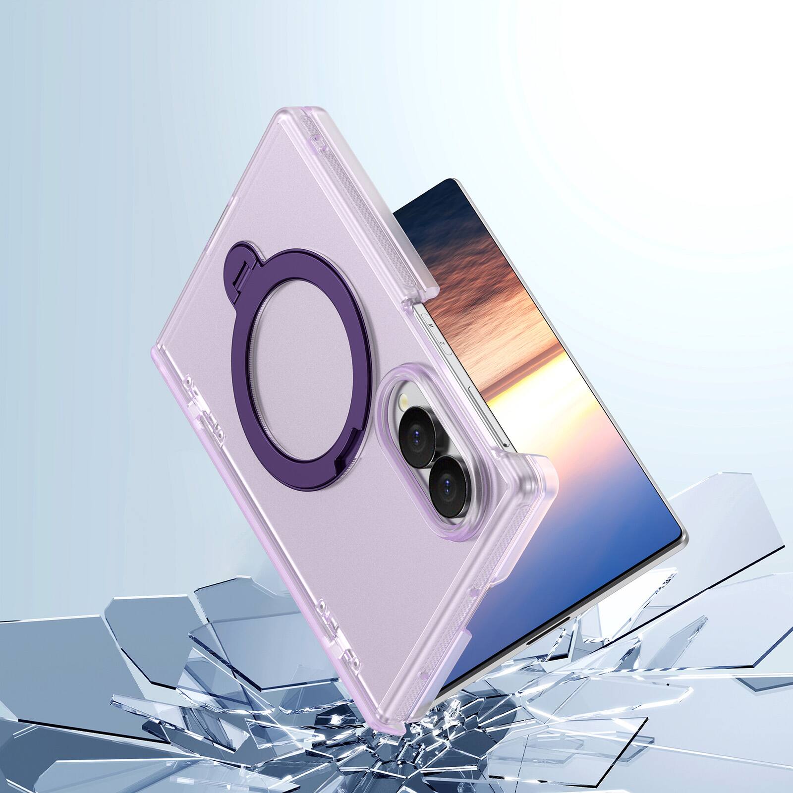 Back. Dteck - Shockproof Frosted Phone Case for Samsung Galaxy Z Fold8 with Ring Stand, Rugged Slim Magnetic Rigid Plastic Hinge Cover - Mattepurple.