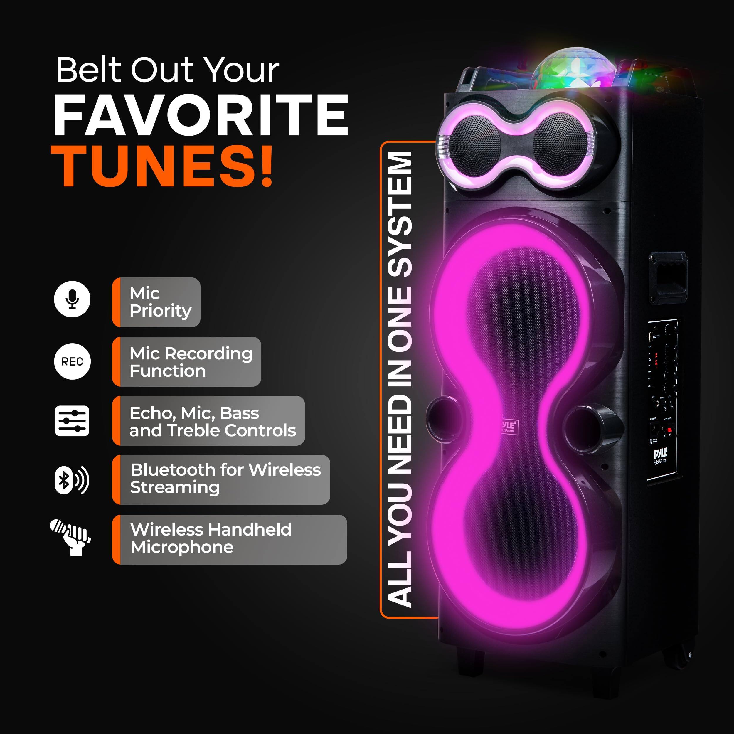 Belt Out Your FAVORITE TUNES!

ALL YOU NEED IN ONE SYSTEM

- Mic Priority
- Mic Recording Function
- Echo, Mic, Bass and Treble Controls
- Bluetooth for Wireless Streaming
- Wireless Handheld Microphone