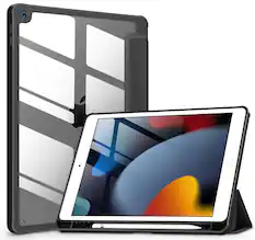 Front. DTTO - Case for iPad 9th/8th/7th Generation 10.2 inch, Clear Back, TPU Shockproof Frame Cover - Black.