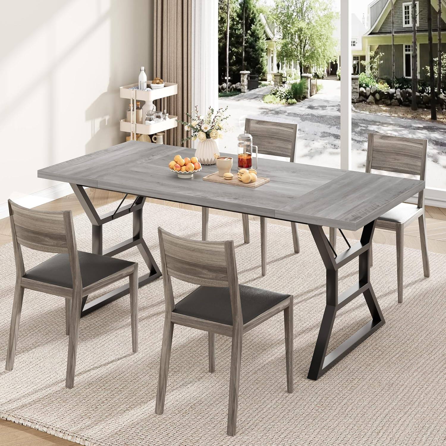 Alt View 5. Jojoka - Kitchen Table 70.9 inch Large Dining Room Table for 6 Rectangular Kitchen Table - Gray.