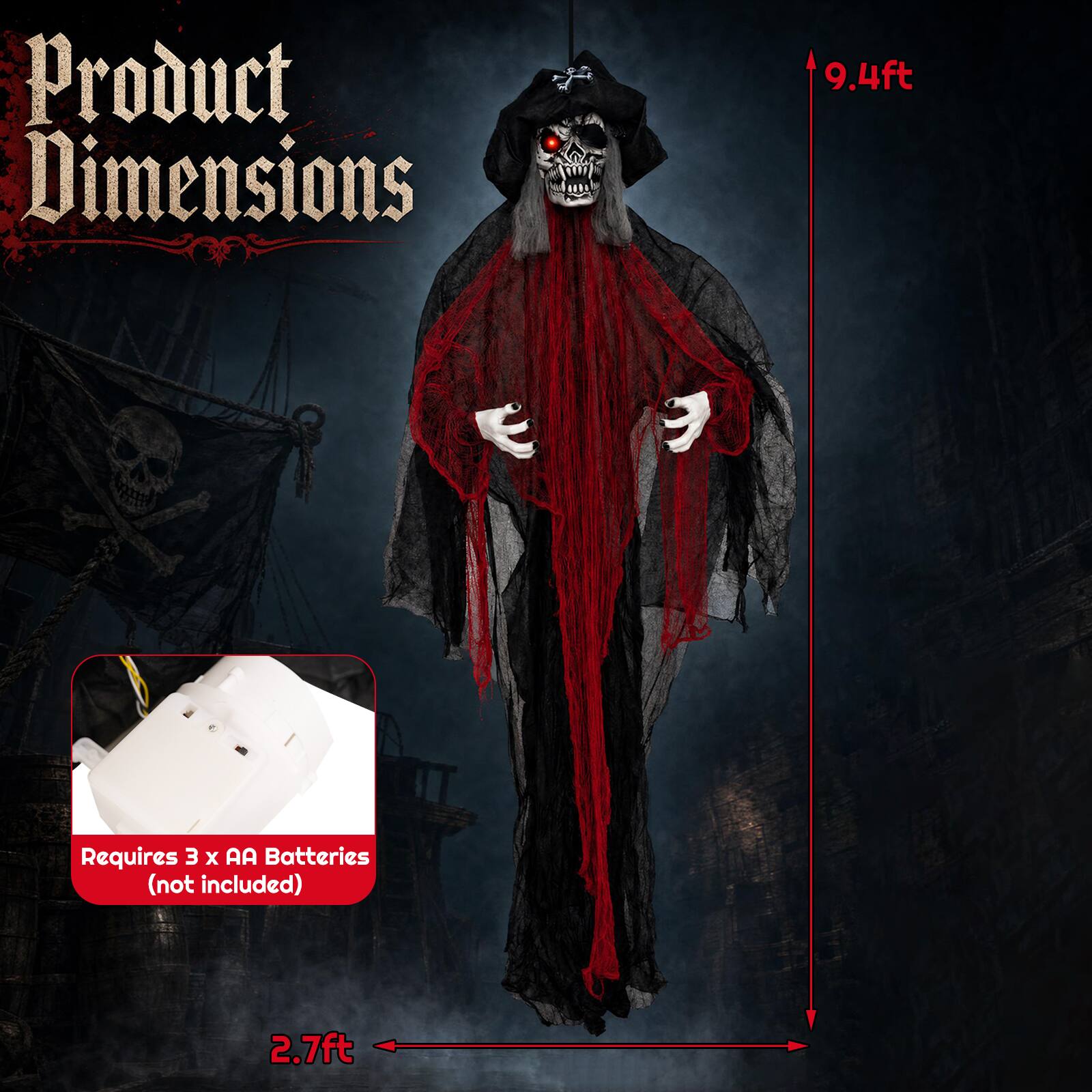 Product Dimensions
9.4ft
Requires 3 X AA Batteries (not included)
2.7ft