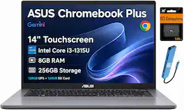 ASUS - CX34 14" FHD Chromebook Plus Laptop with Google AI - Intel Core i3-1315U - 8GB Memory - 128GB UFS - 128GB SD - Chrome OS - Rock Grey