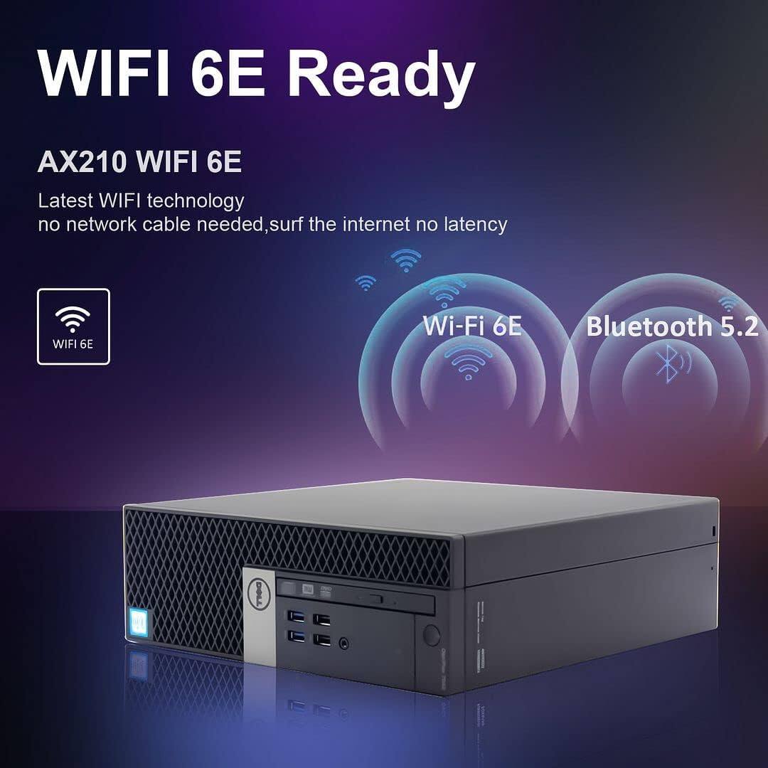 WIFI 6E Ready  
AX210 WIFI 6E  
Latest WIFI technology  
no network cable needed, surf the internet no latency  
Wi-Fi 6E  
Bluetooth 5.2