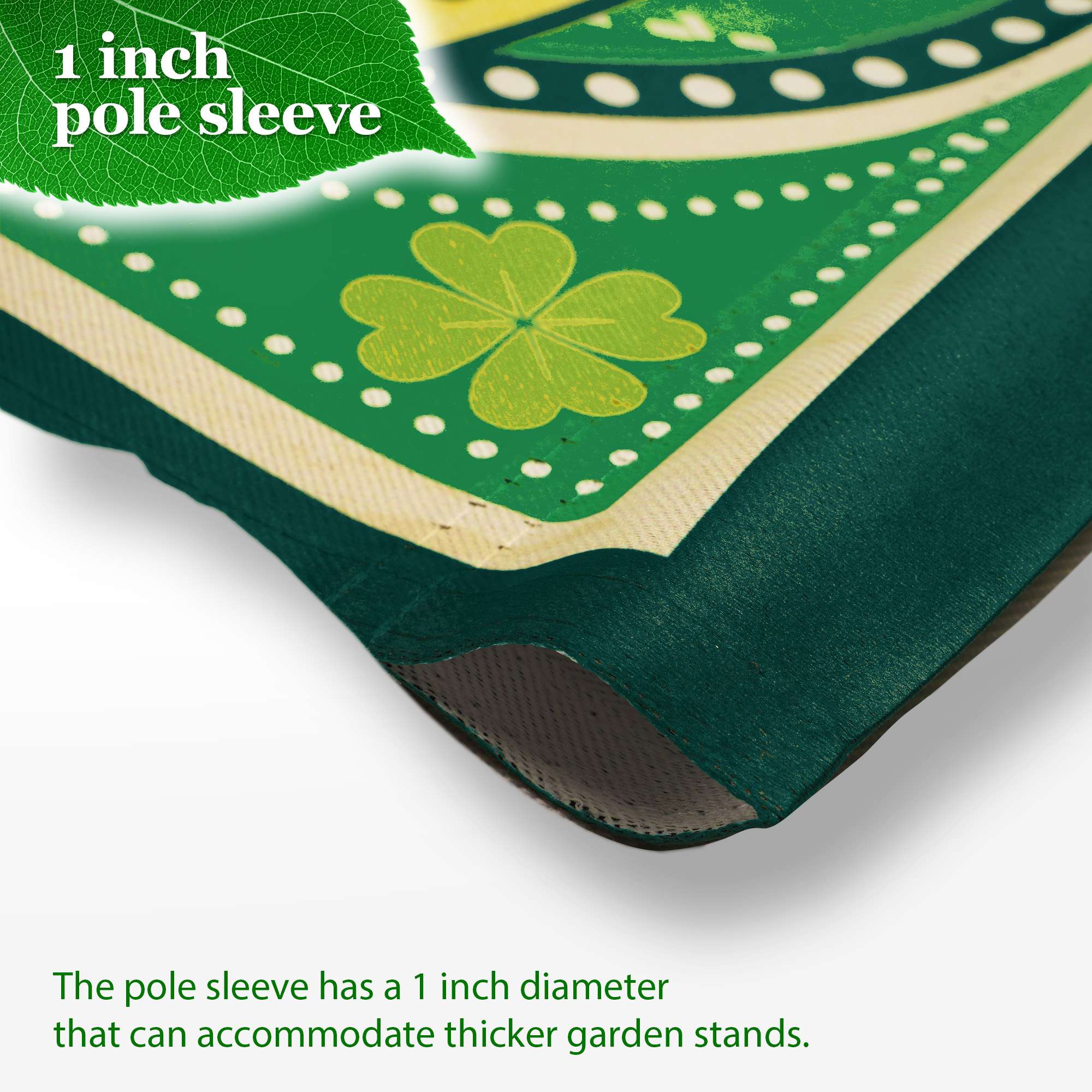 1 inch pole sleeve

The pole sleeve has a 1 inch diameter that can accommodate thicker garden stands.