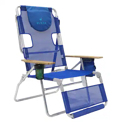 Front. Ostrich - Ostrich Altitude 3N1 High Back Outdoor Beach Lounge Chair with Footrest, Blue - Blue.