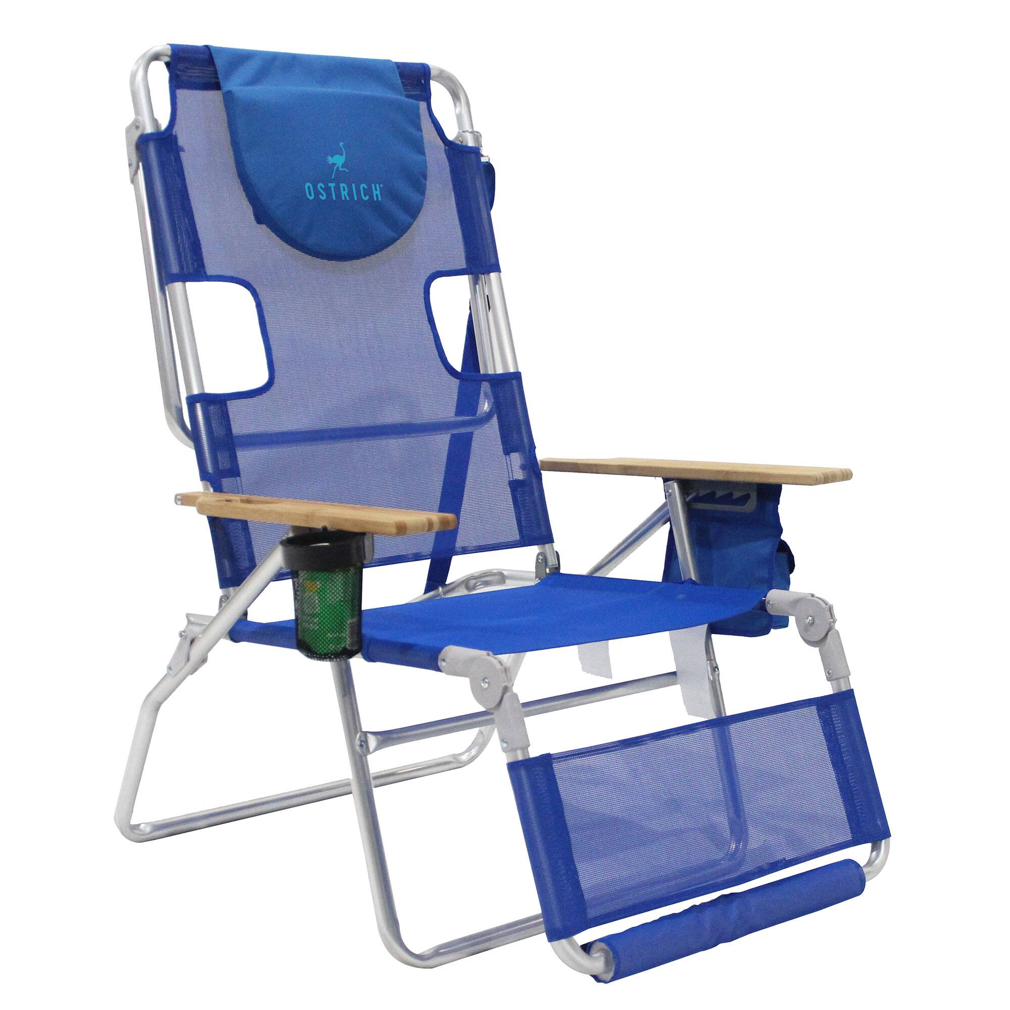 Front. Ostrich - Ostrich Altitude 3N1 High Back Outdoor Beach Lounge Chair with Footrest, Blue - Blue.