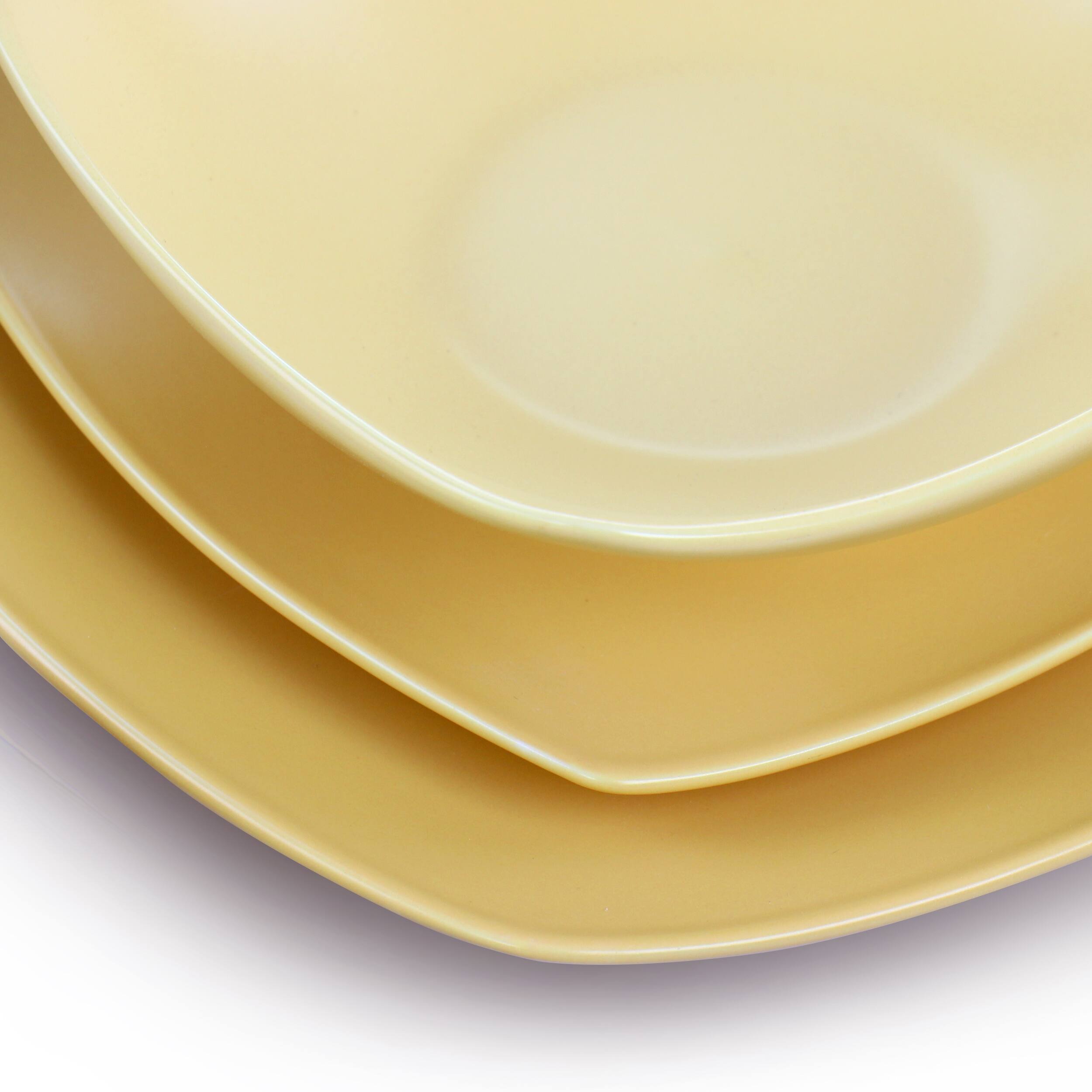 Alt View 5. Gibson - Gibson Home Zen Buffetware 12 Piece Square Fine Ceramic Dinnerware Set in Matte Yellow - Yellow.