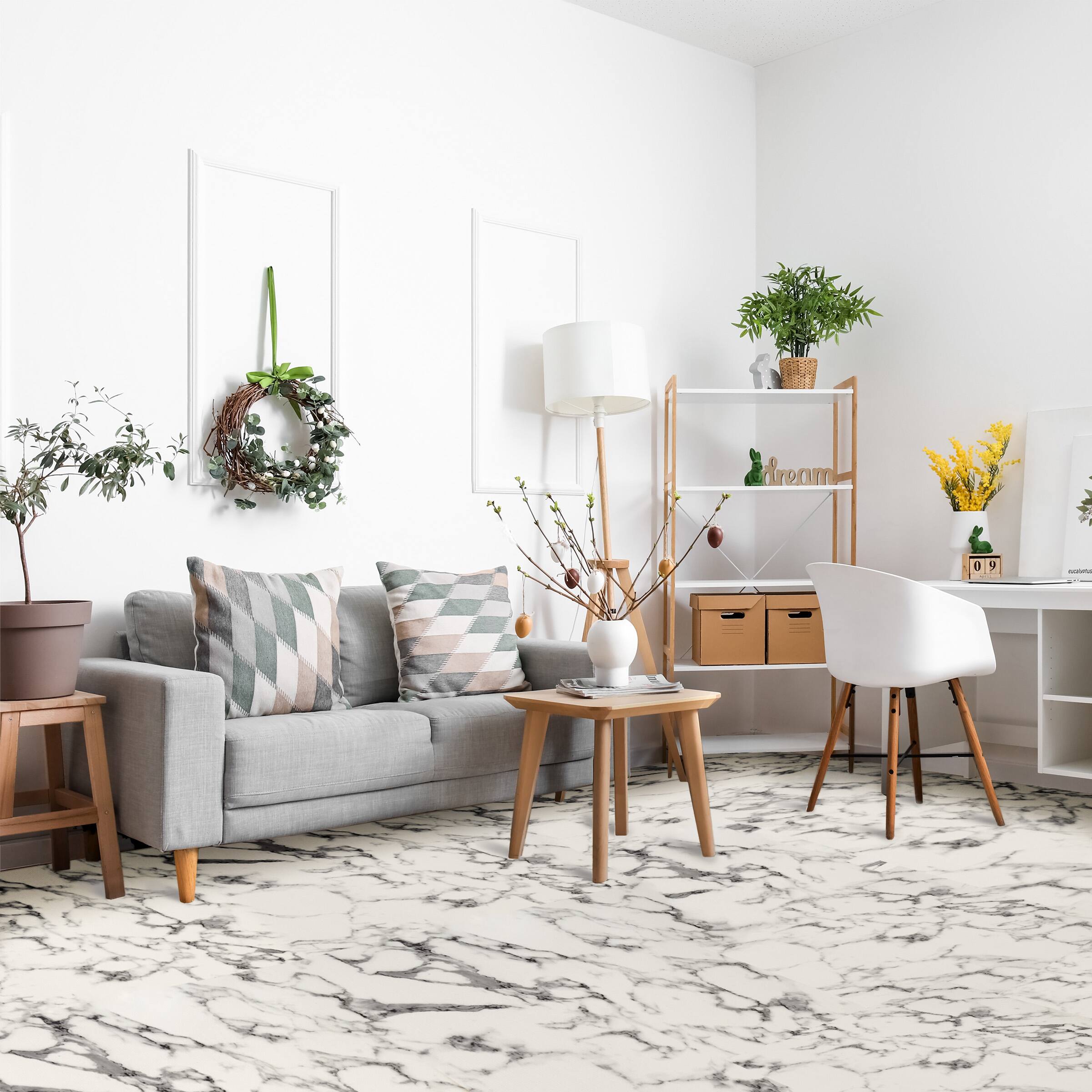 Left. Sorbus - Sorbus 3/8-Inch Thick 120 Sq. Ft. Wood Grain Floor Foam EVA Interlocking Mats Tiles w/ Borders - for Home, Trade Show - Marble White.