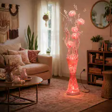Front. FC Design - 56"H Glitter Vase with Blue Flame Petal Floral LED Floor Lamp.