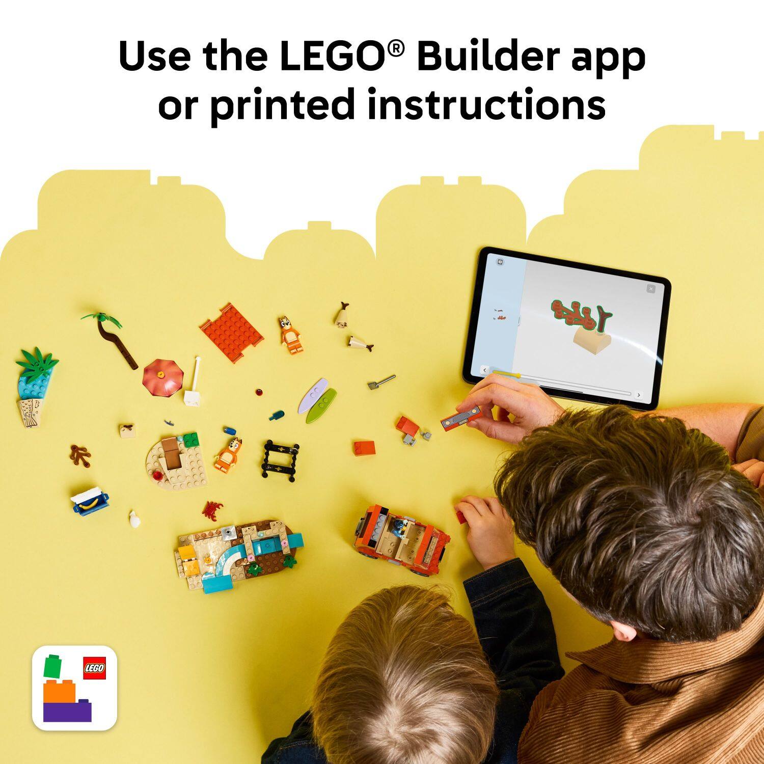 Use the LEGO® Builder app or printed instructions.
