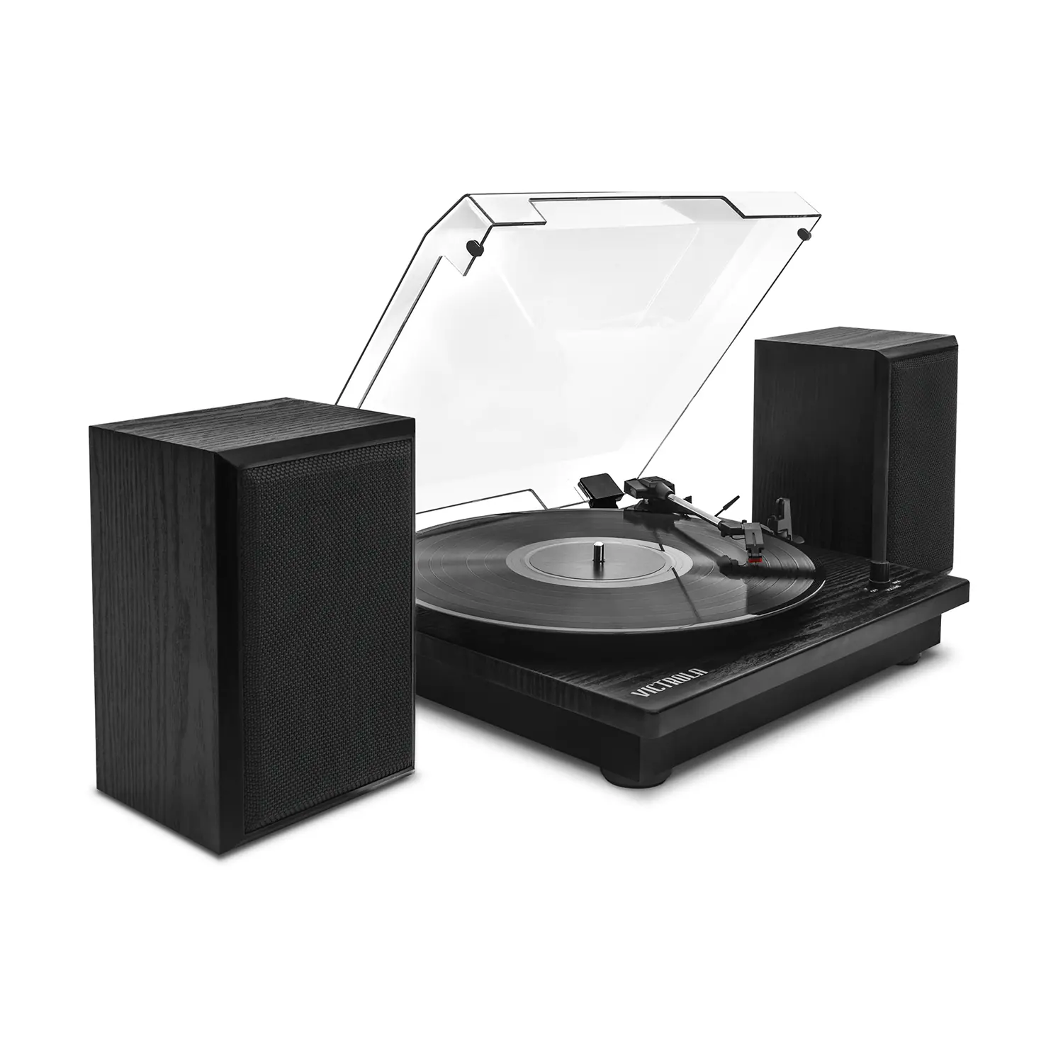 Front. Victrola - Victrola Montauk Bluetooth Record Player with 3 speed Turntable and Bookshelf Speakers - Black.