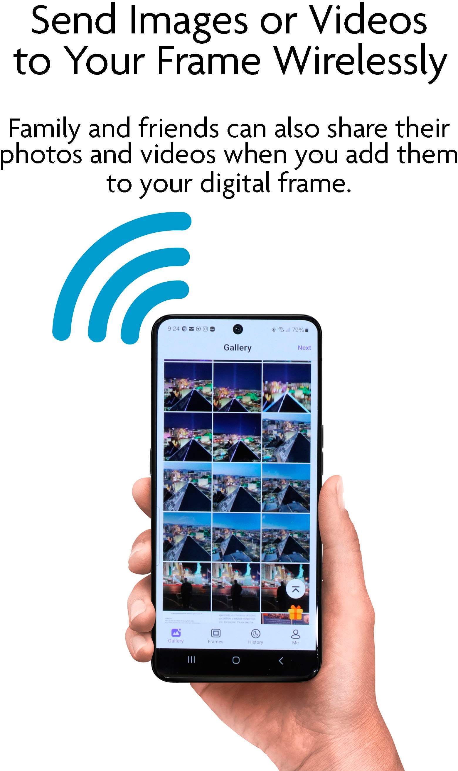 Send Images or Videos Wirelessly to Your Frame Family and friends can also share their photos and videos when you add them to your digital frame.