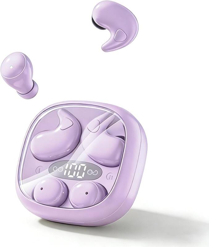 SKRAN - 2 in 1 Sleep Earbuds Bluetooth Headphones - Noise Cancelling,with Charging Case for Sleeping Sports Working - Purple