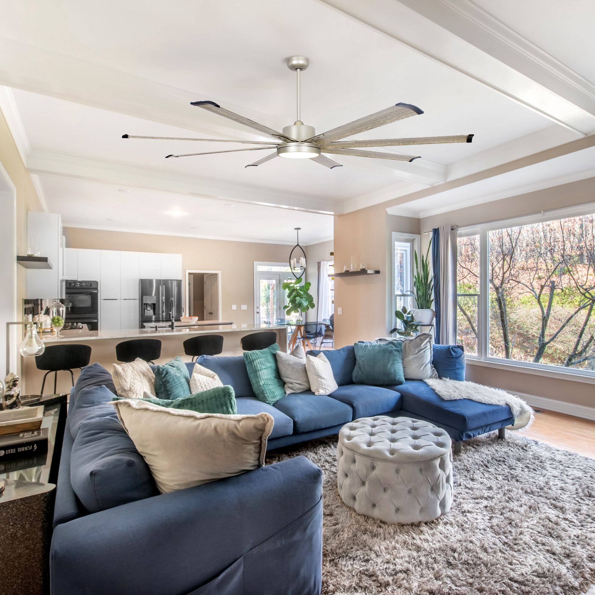 Angle. Parrot Uncle - 72" Modern Silver LED Ceiling Fan with Remote Control and Aluminum Blades - Nickel.