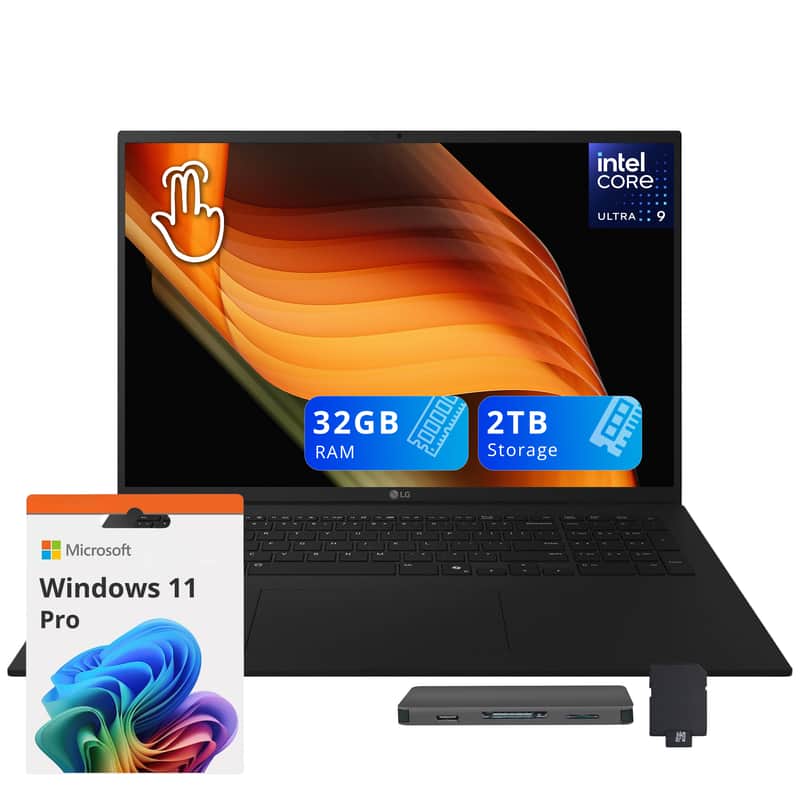 LG - gram 17" 2.5K Touch Laptop,Intel Ultra 9288V,32GB RAM,1TB SSD+1TB Dock Set,Backlit KB,Copilot+ PC,Win 11 Pro - Black