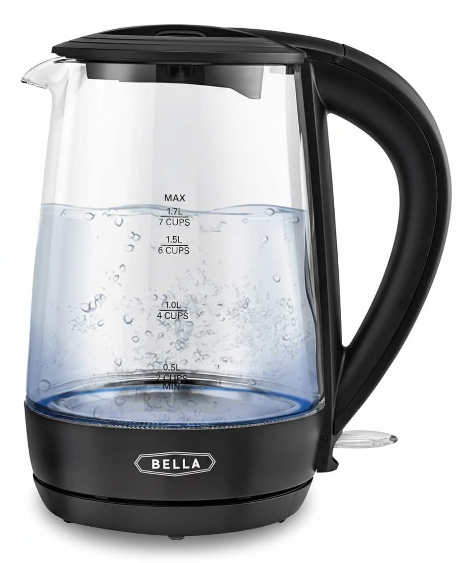 COWLOWN - 1.7L Glass Electric Kettle Blue LED Cordless Auto Shut Off - Black