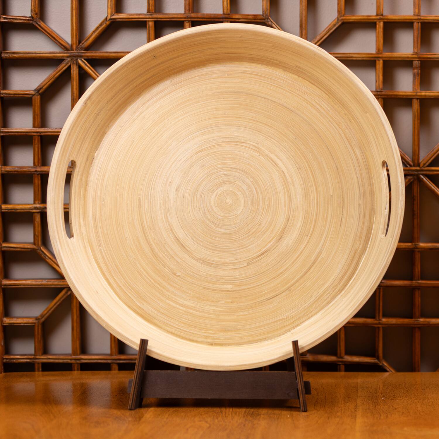 Alt View 6. Lexa - Bamboo Serving Tray w/ Handles, 16 Inch, Natural Bamboo - Natural.