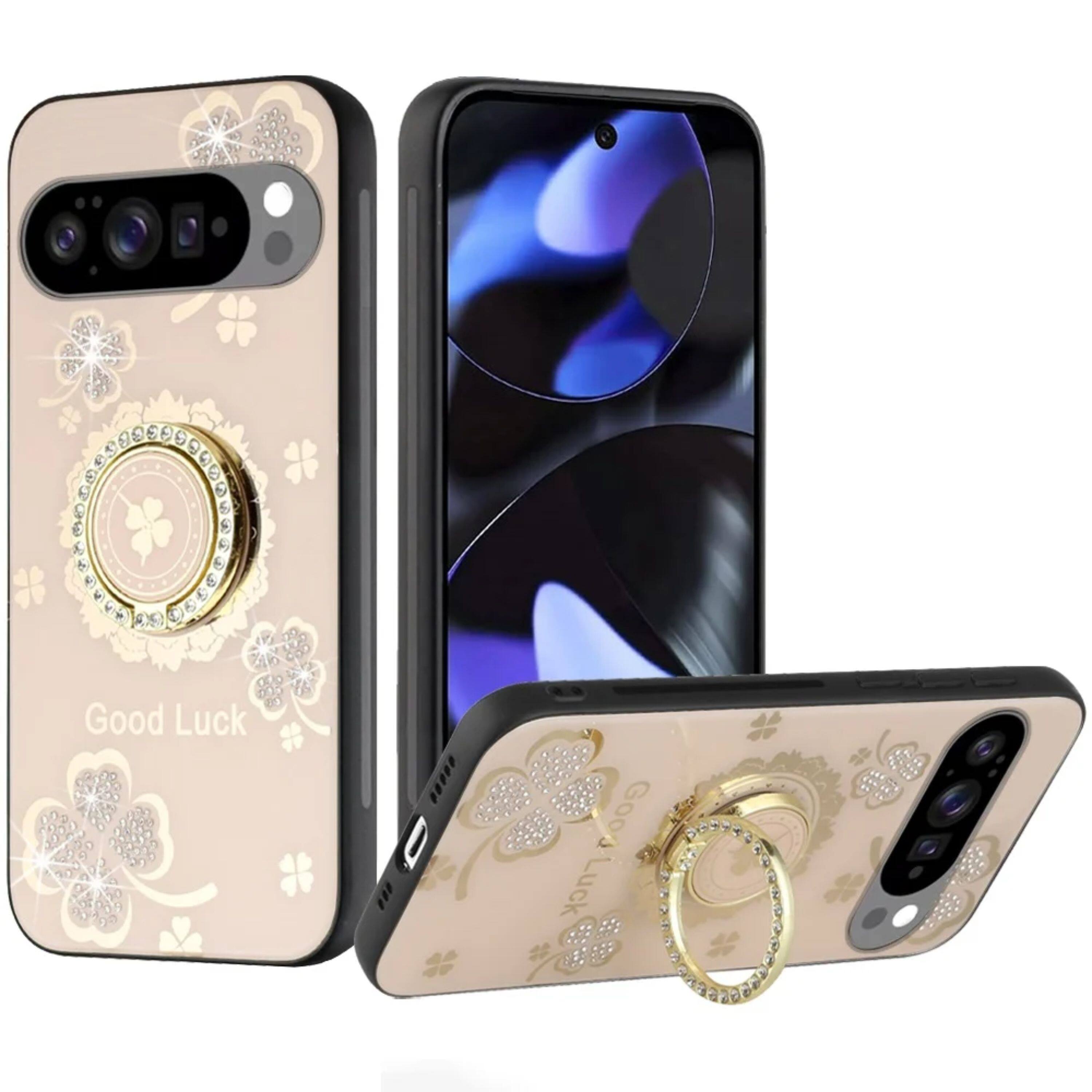 Kitcheniva - Luxury Rhinestone Bling Case With Tempered Glass For Google Pixel 10 / 10 Pro Good Luck Floral Gold - Multicolor price history on PriceWatchPro