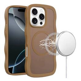 Kitcheniva - Wavy Side Grip Magnetic Circle Phone Case With Tempered Glass For iPhone 16 Pro Max - Coffee