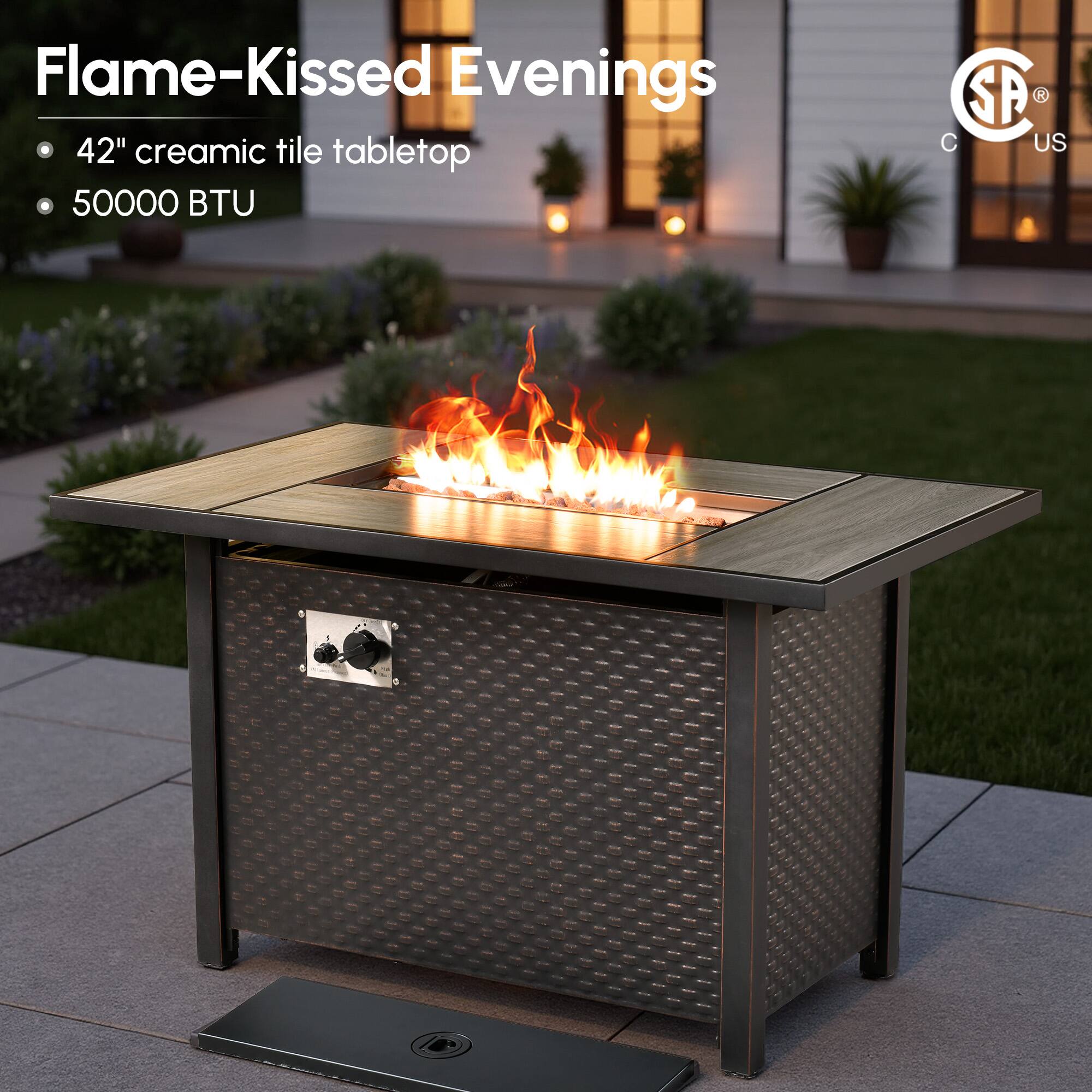 Flame-Kissed Evenings

- 42" ceramic tile tabletop
- 50000 BTU