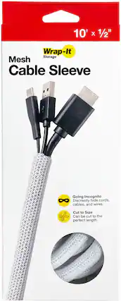 10' X 1/2" Wrap-It Storage Mesh Cable Sleeve: Going Incognito, Discreetly hide cords, cables, and wires. Cut to Size, Can be cut to the perfect length.