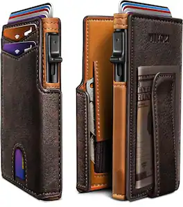Vulpecula Spade - Wallet for Men with Money Clip Coins Pocket ID Window Gift Boxed,Slim Smart Front Pocket RFID Blocking Wallet Pop-up - Burnt Umber103