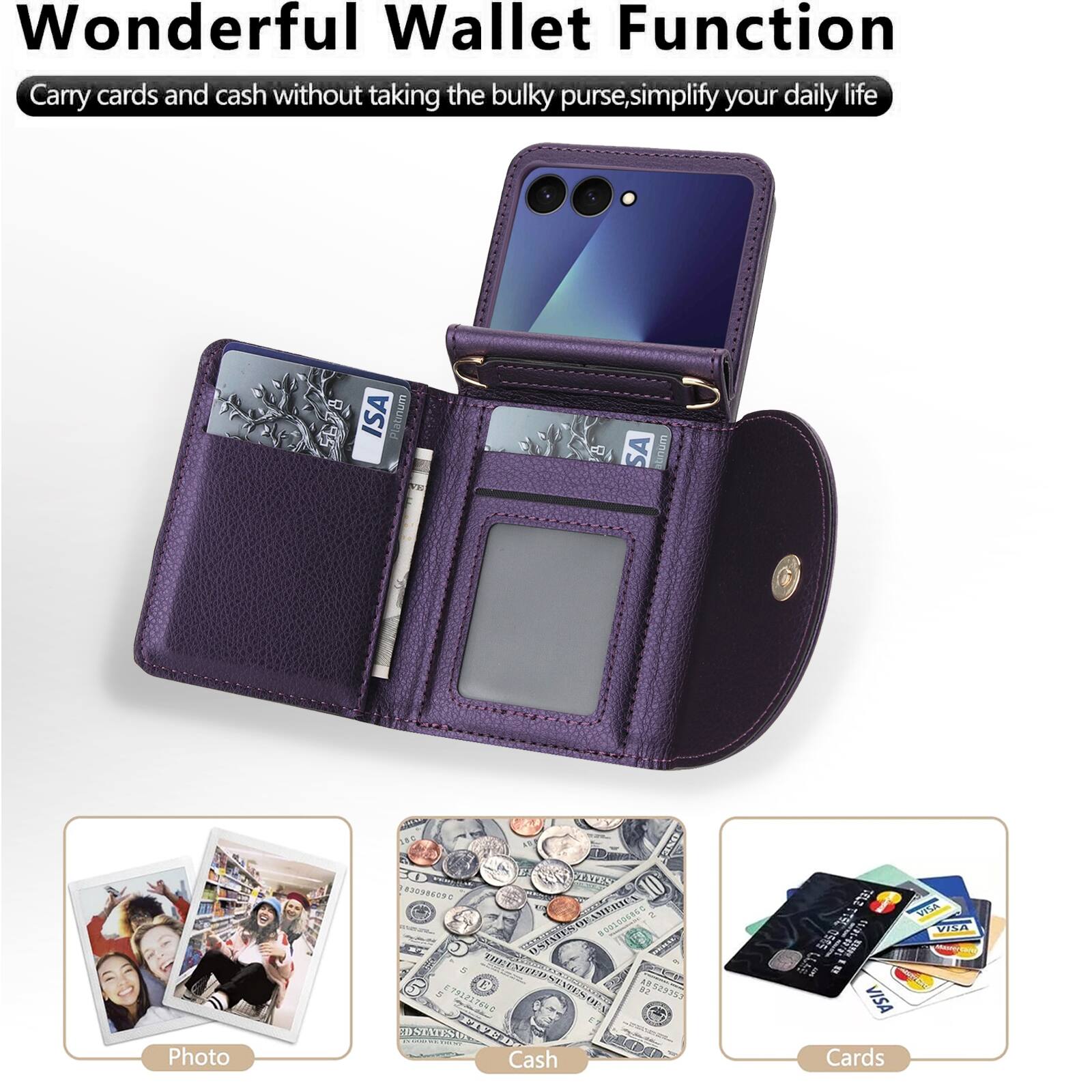 Wonderful Wallet Function  
Carry cards and cash without taking the bulky purse, simplify your daily life  

ISA Platinum  
SA tinum Photo ONE TITEA 0R9C OL E O ATEN CR O TRRESHRRDS TEXT  
O 9529359 T822178N2 OSTATE TXV K3H Cash CELZ S050 119- I LLAS In VISA Cards VISA VINA