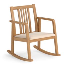 Costway - 1 PCS Rocking Chair with Cushioned Seat, Slatted Back & Curved Armrests for Living Room - Natural + Beige