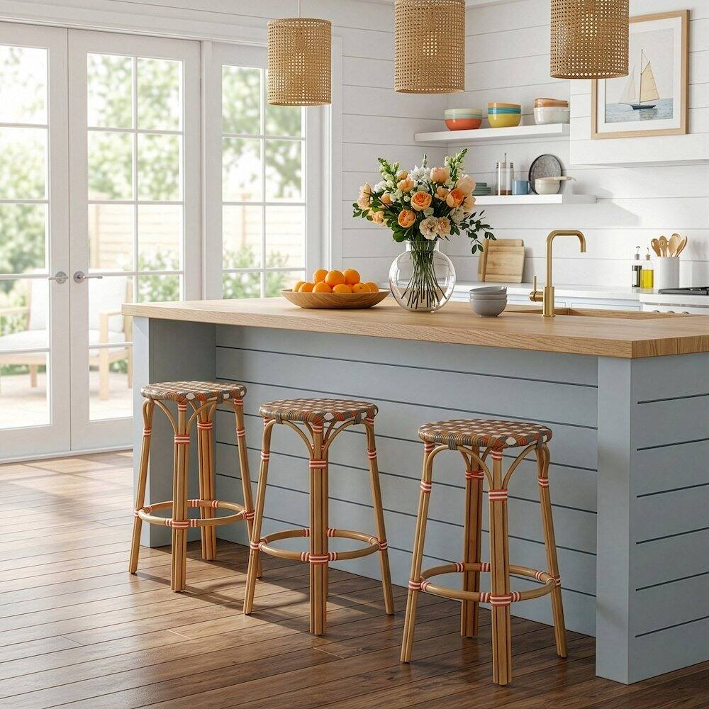 Alt View 3. Butler Specialty - Ballito 30 in. Seat Height Oval Rattan Bar Stool with Footrest - Orange And Brown.