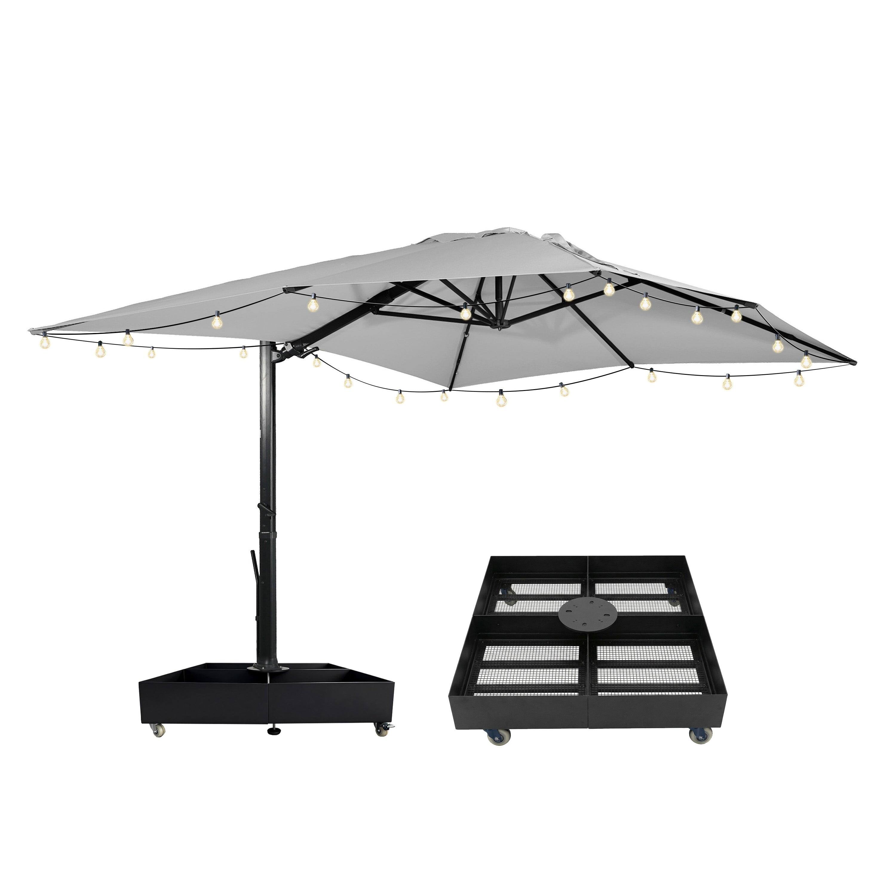 Angle. Mondawe - 10x13ft Cantilever Patio Umbrella with DIY Drape Hook and Base - Gray.