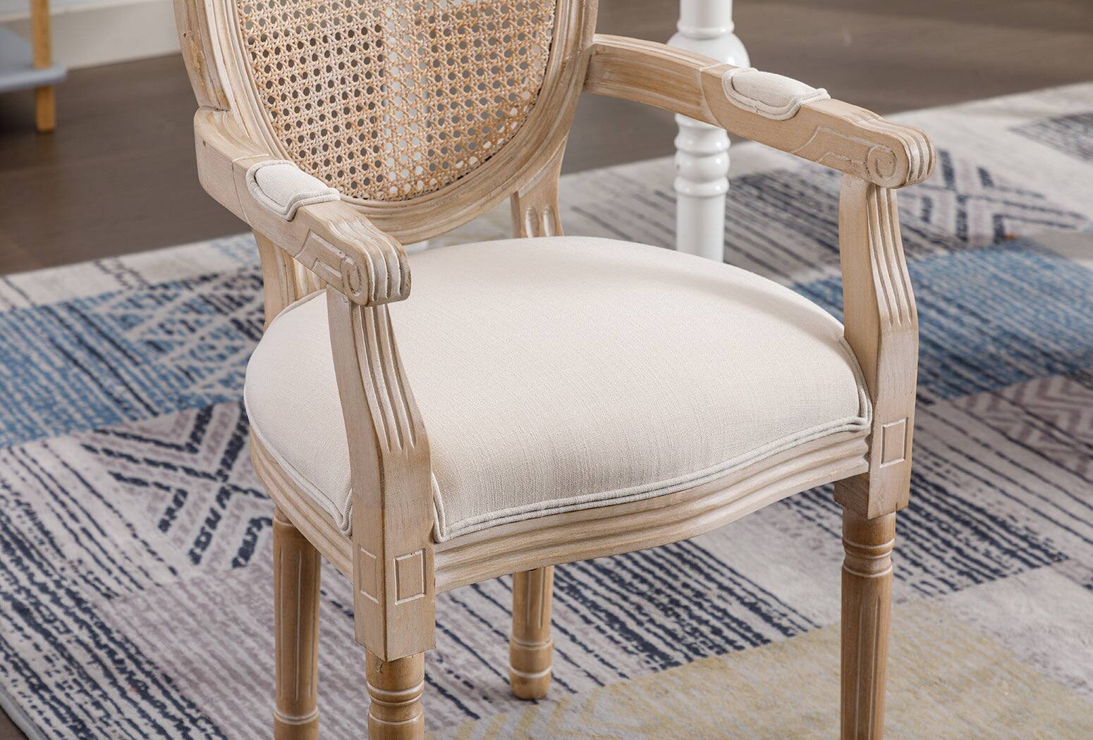 Alt View 4. Boyel Living - Beige French Vintage Upholstered Fabric Dining Armchair Set of 2 - Cream.