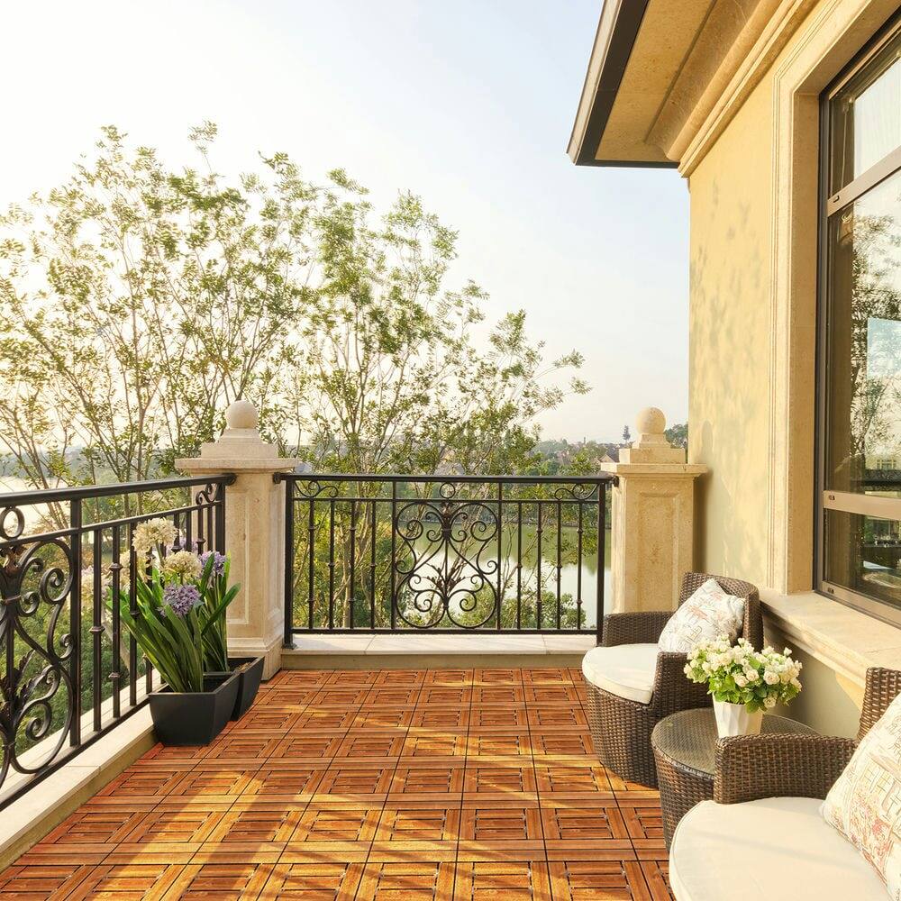 Alt View 10. Resenkos - Resenkos Plastic Deck Tiles, 9 Pack Of Interlocking Flooring, 11.8"x11.8" Water-Resistant Tiless, Natural Wood - Natural Wood.