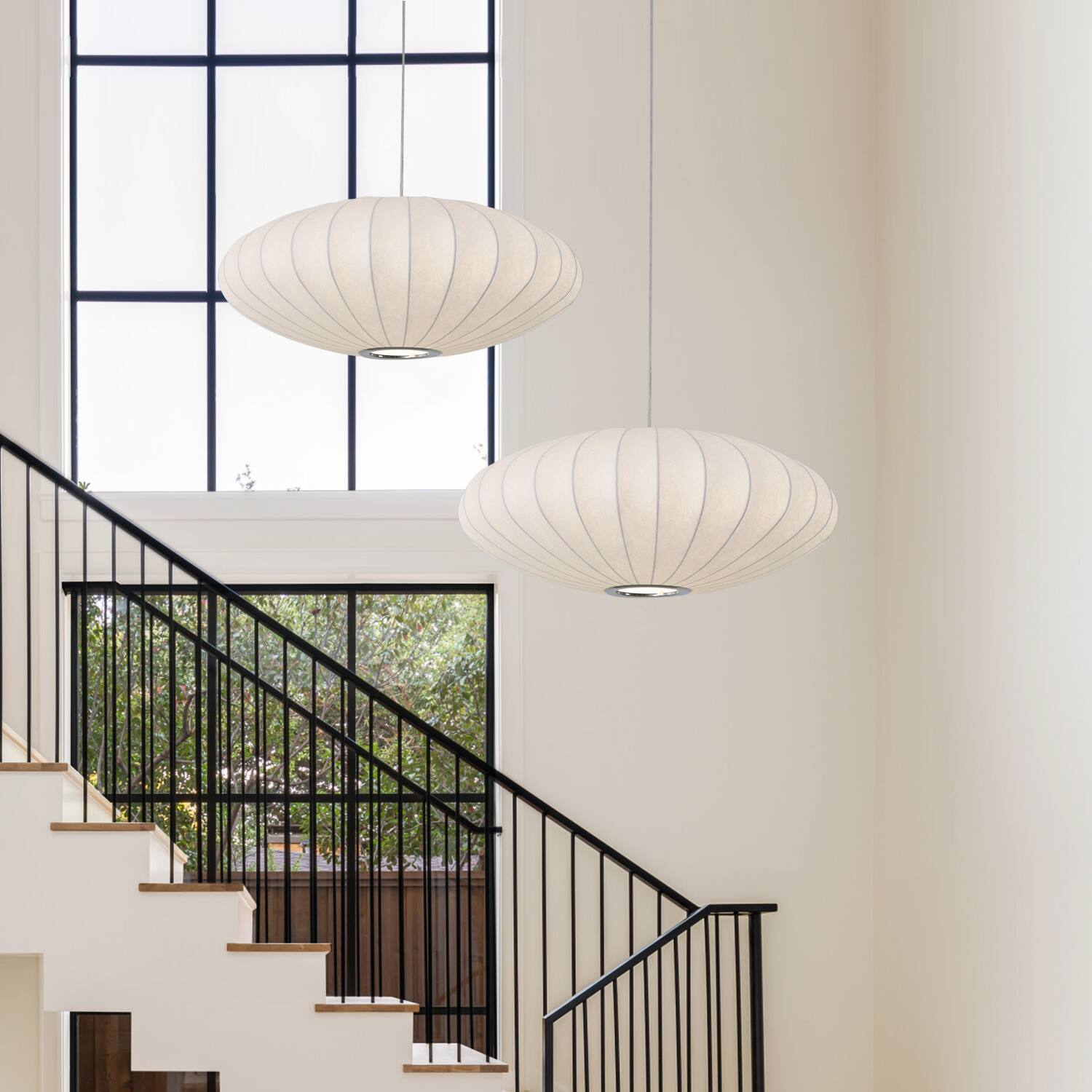 Angle. Umeiluce - 23.6inches Pendant Light Oval Silk shade Lighting Dimmable - White.
