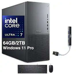 Dell - Upgraded - Tower Plus EBT2250 Desktop (Intel Ultra 7-265, 64GB DDR5, 2TB PCIe SSD, Win 11 Pro) w/USB Hub - Black