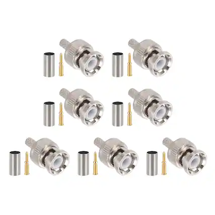 Front. Unique Bargains - 10pcs BNC Male Crimp Connector, 3mm 50 Ohm PTFE Insulation for RG58/RG142/RG400/LMR195/3D-FB Coax Wireless Internet - Silver.