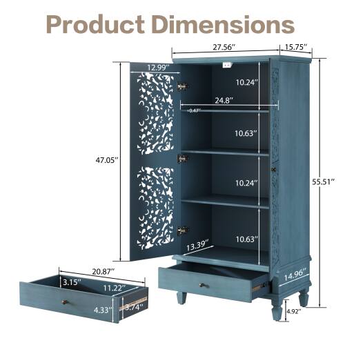 Product Dimensions: 27.56" x 15.75" x 12.99" +043% 24.8" x 10.63" x 47.05" x 10.24" x 55.51" x 13.39" x 10.63" x 20.87" x 3.15" x 11.22" x 14.96" x 4.33" x 3.74" x 4.92"