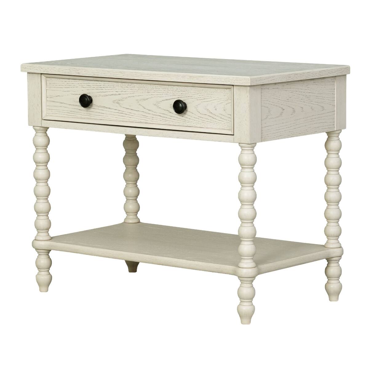 Alt View 8. Loheer - Loheer Large Antique Cream Nightstand with Drawer and Open Shelf, 32 Inch Wide - Antique Cream.