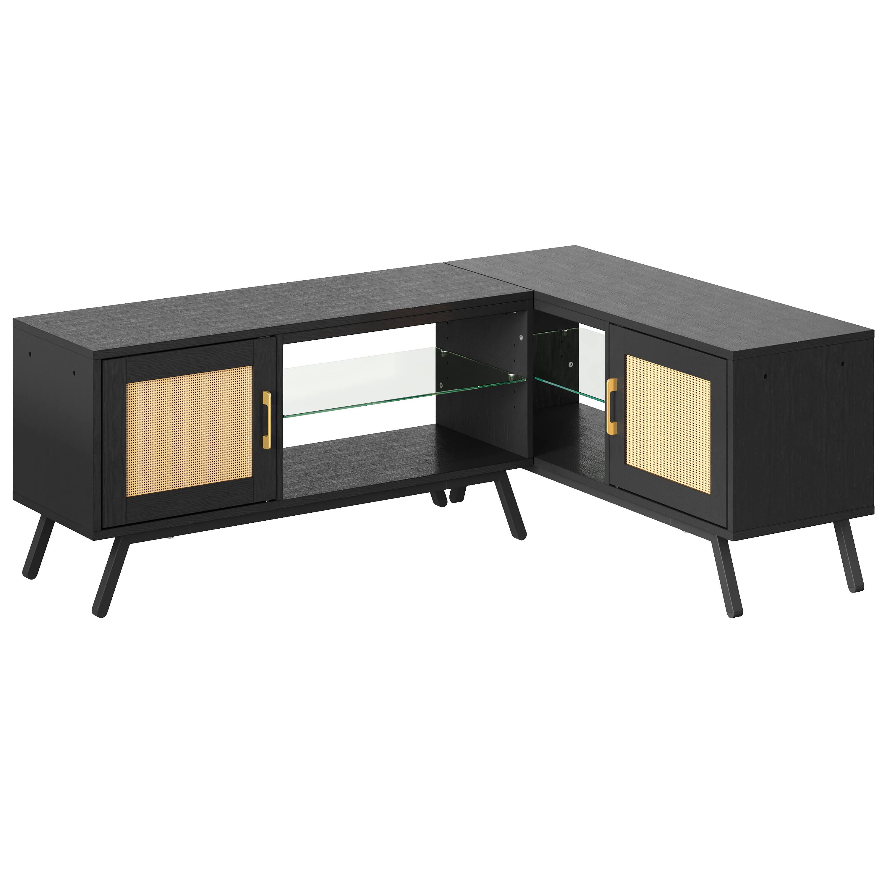 Left. Bestier - 80" Gaming TV Stand for up to 85" TVs, 4-in-1 LED Lit Boho Media Console - Black.