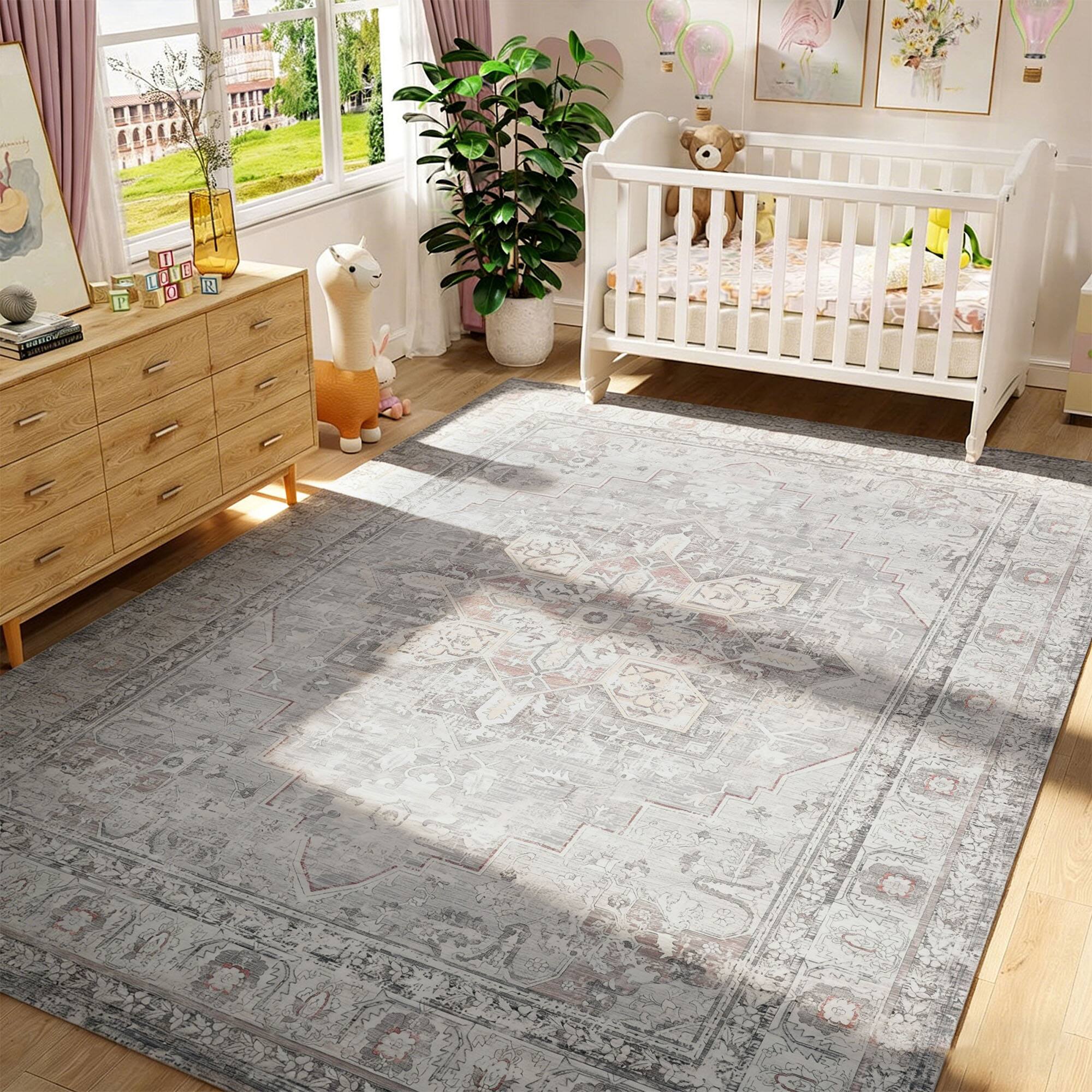 Left. RYHNUYNE - 8x10 Area Rug Washable Rug,Modern Abstract Soft Non-Slip Rug Carpet for Bedroom Dining Nursery Home Office(Grayish Pink） - gray-pink.