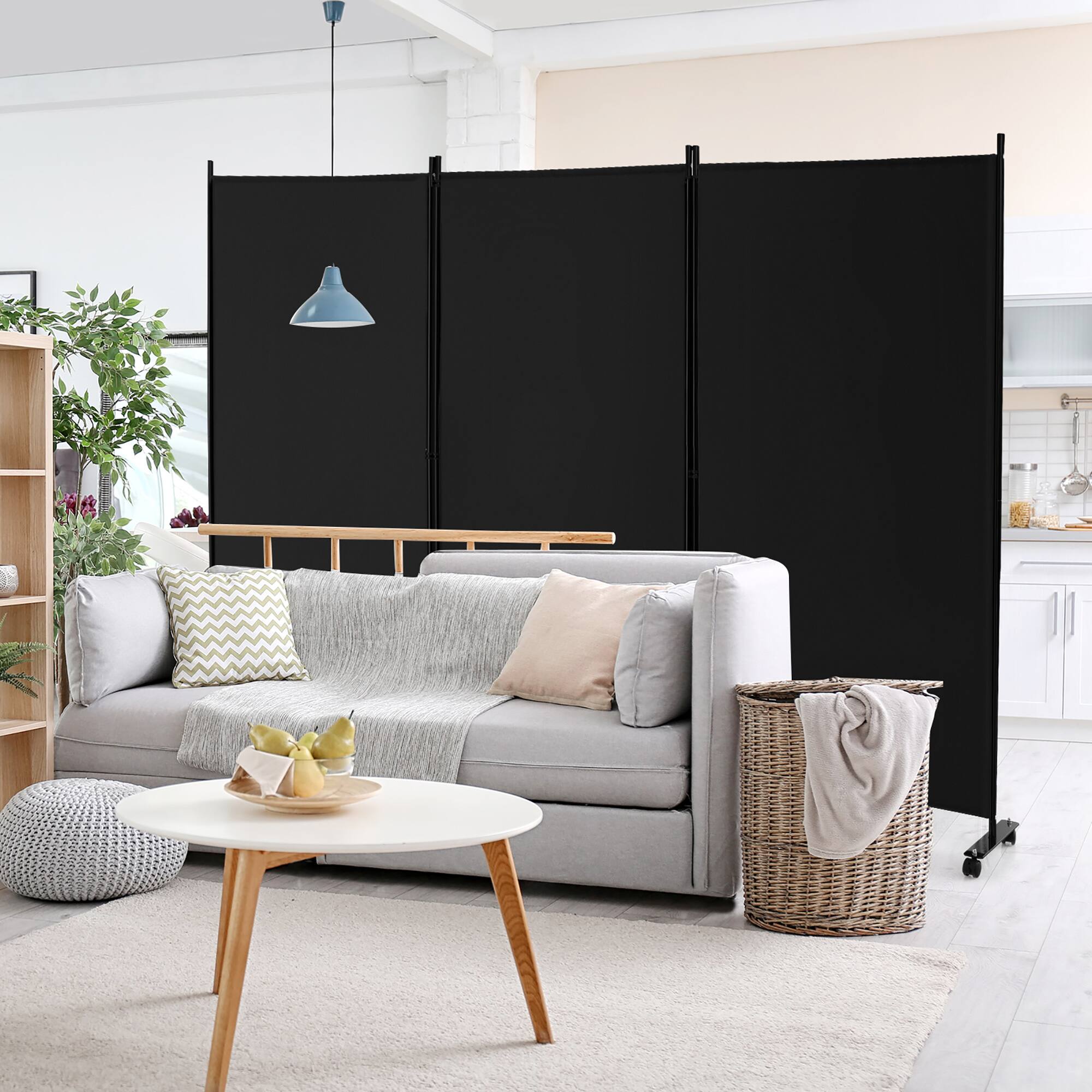 Alt View 1. Costway - Costway 3-Panel Folding Room Divider 6Ft Rolling Privacy Screen with Lockable Wheels - Black.