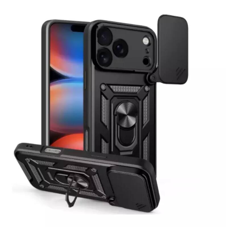 Front. Gravity Ridge - for Samsung Galaxy Z Fold6 Phone Case Slide Camera Cover with Ring Stand,Heavy Duty Military Grade Shockproof Cover - Black.