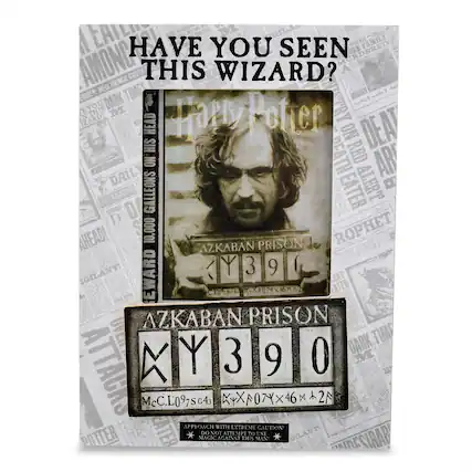 Have you seen this wizard?
Harry Potter
Azkaban Prison
KY390
Approach with extreme caution!
Do not attempt to use magic against this man!
