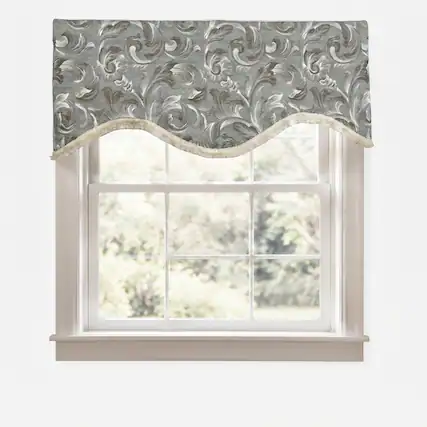 Front. RLF Home - RLF Home 100% Cotton Jasper Trimmed Cornice Lined Window Valance 50" x 17" Sage - Sage.