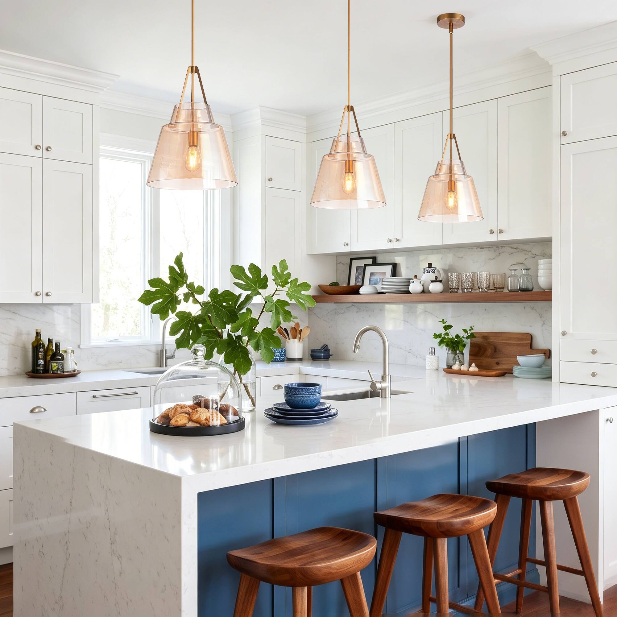 Angle. Parrot Uncle - 15" Modern Cone Amber Glass 1- Light Adjustable Pendant Light for Kitchen Island and Dining Room - Amber.