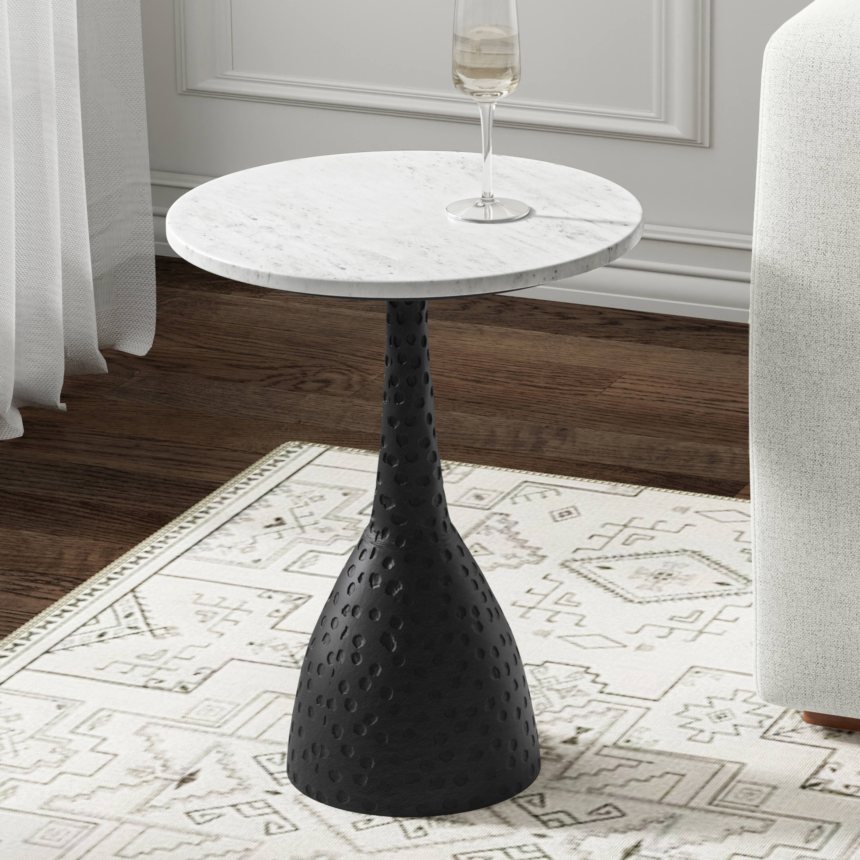 Angle. Simpli Home - Myles 16 inch Wide Aluminum and Marble Side Table in Black - Black.